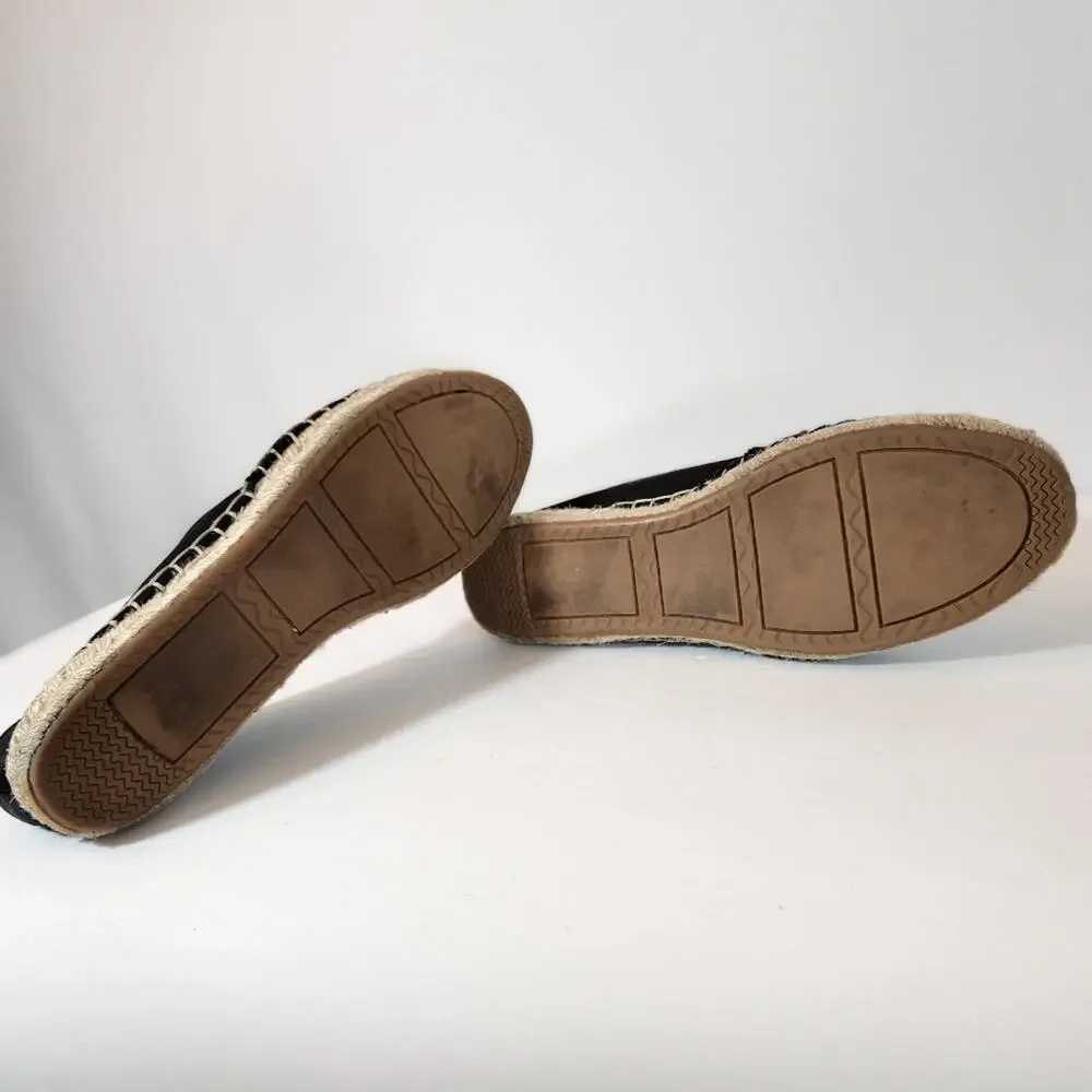 SIMPLY VERA VERA WANG Black Satin Espadrille Grommet Detail Womens 9M FLAWED